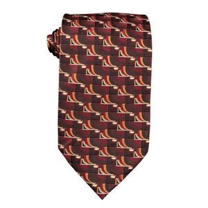 Setazone Men’s Necktie 100% Silk Designer Tie 4" x 61.5" Burgundy Red Geometric